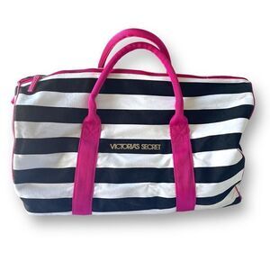 Victoria's Secret Black‎ and White Striped Zippered Gym Bag